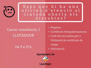 Oficina d'atenció al ciutadà oberta els dissabtes