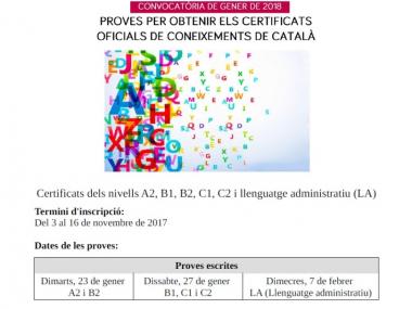 Inscripcions per a les proves de Llengua Catalana de gener de 2018