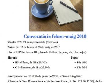 Inscripció als cursos de Llengua Catalana febrer-maig de 2018 i dels tallers de conversa