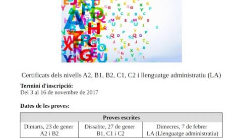 Inscripcions per a les proves de Llengua Catalana de gener de 2018