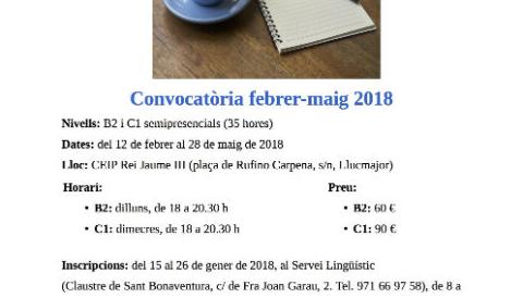 Inscripció als cursos de Llengua Catalana febrer-maig de 2018 i dels tallers de conversa