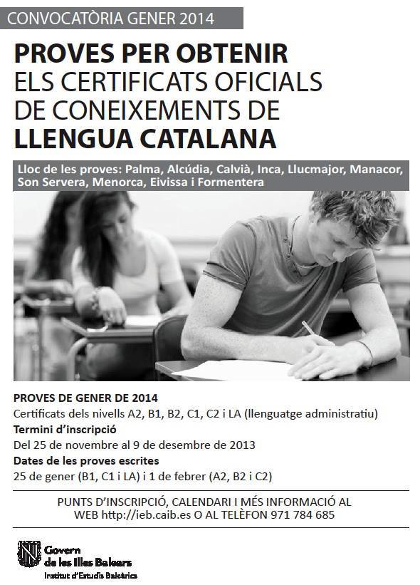 Convocatòria gener 2014 per obtenir certificats oficials de coneixement de la llengua catalana