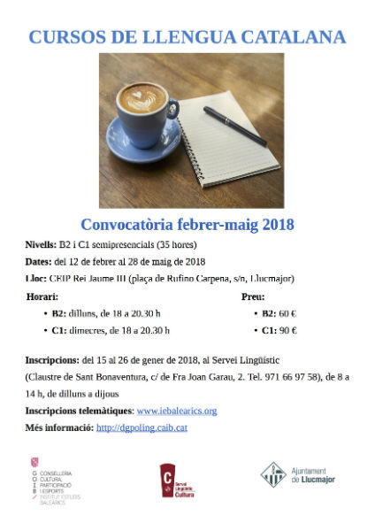 Inscripció als cursos de Llengua Catalana febrer-maig de 2018 i dels tallers de conversa